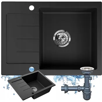 Granitový dřez Černý granitový dřez malý jednokomorový dřez do kuchyně + sifon