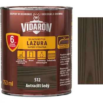 Lak na dřevo Vidaron silnovrstvá lazura super vydatná S12 Antracit šedý 0,75l