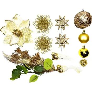 Vánoční dekorace LAALU Vánoční ozdoby - sada NĚŽNÁ CHAMPAGNE, na stromky do 100 cm