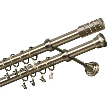 Garnýž kovová 120 cm dvouřadá - dvojitá 25/25 Cylinder crystal Mosaz