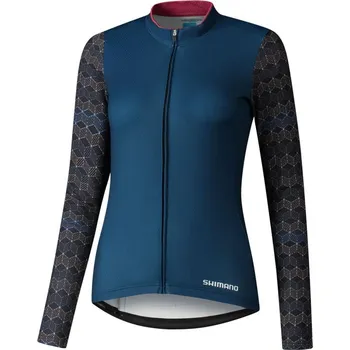 cyklistický dres SHIMANO Cyklistický dres s dlouhým rukávem zimní - KAEDE PRINTED LONG - modrá