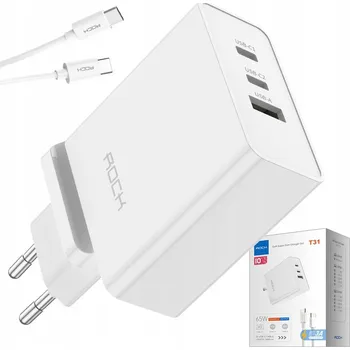 ROCK SÍŤOVÁ NABÍJEČKA PRO LAPTOP USB-C GAN S KABELEM USB-C QC PD 65W