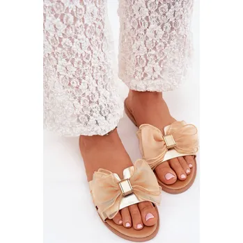 Dámské pantofle Dámské Pantofle Na Plochém Podpatku S Tylovou Mašlí Tanira Barva: Zlatá, Velikost: 36