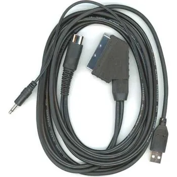 Datový kabel SINTECH© Premium Sintech RGB PRO Scart Kabel pro ZX Spectrum 128k / +2 (šedý) – s USB-Power kabelem