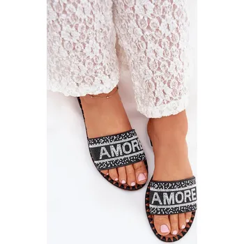 Dámské pantofle Dámské sandály na plochém podpatku se zdobením Amore Avelina Barva: Černá, Velikost: 39