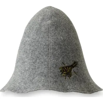 UAB Namu Tekstile Čepice do sauny "Finská", šedá, vlna s výšivkou metlička