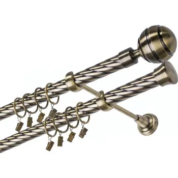 Garnýž kovová 380 cm dvouřadá - dvojitá 25/25 kroucená Paola Mosaz