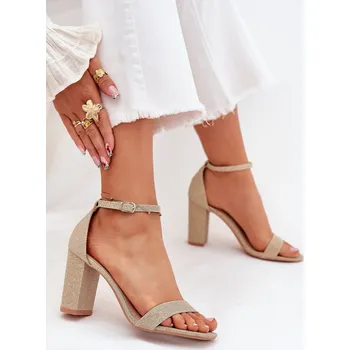 Dámské sandále Lesklé Dámské Sandály Na Podpatku Kavina Barva: Zlatá, Velikost: 39