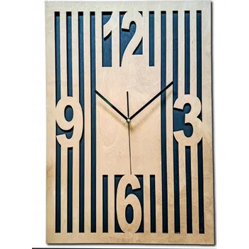 Hodiny VELKÉ, MODERNÍ HODINY NA ZEĎ, LOFT, LAMELY, OBDÉLNÍK, DŘEVO, TICHÉ