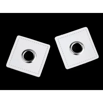 Průchodka s koženkovým čtverečkem k našití, průvlek 8 mm, barva 9 bílá nikl