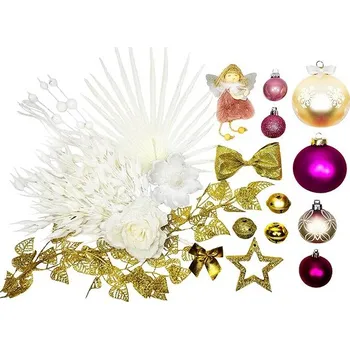 Vánoce LAALU Vánoční ozdoby - sada RŮŽOVÉ OKOUZLENÍ, na stromky do 100 cm