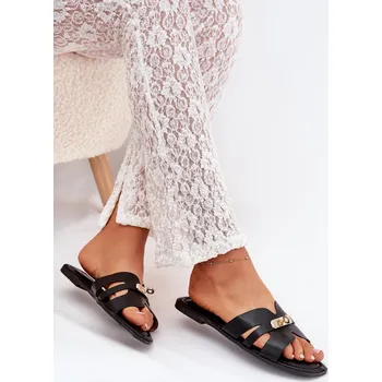 Dámské pantofle Ploché Dámské Pantofle S Páskem A Zlatým Detailem Kerenza Barva: Černá, Velikost: 38