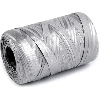 Příze Lýko rafie přírodní metalické, k pletení tašek, šíře 5-8 mm stříbrná 10 ks
