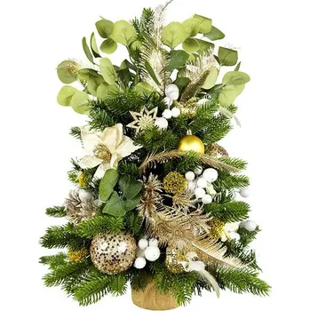 Vánoční stromek LAALU Vánoční stromek zdobený s LED osvětlením - NĚŽNÁ CHAMPAGNE II, 50 ks ozdob, 60 cm zelená 60 cm