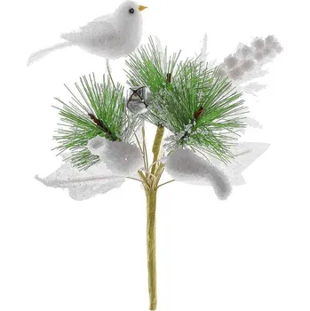 Vánoce Větvička MagicHome s ptáčkem, bílá