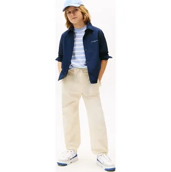 Dětské bavlněné kalhoty Tommy Hilfiger KB0KB09779.9BYA béžová 02X, vel. 164