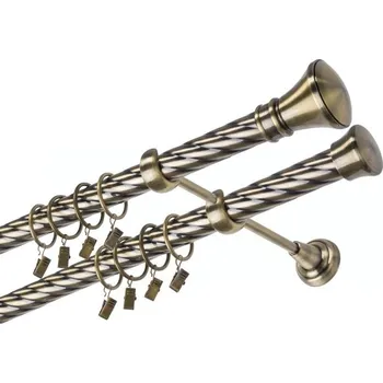 Garnýž kovová 210 cm dvouřadá - dvojitá 25/25 kroucená Žezlo Mosaz