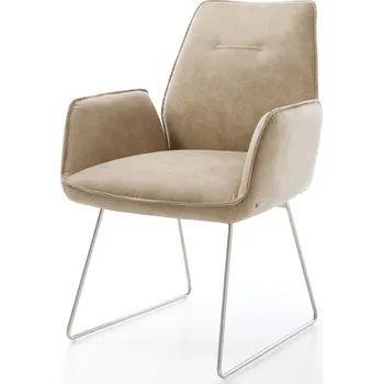 Jídelní židle DELIFE Jídelní židle Zoa-Flex mikrovlákno béžová vintage tenká podnož nerezová ocel taštičkové pružiny