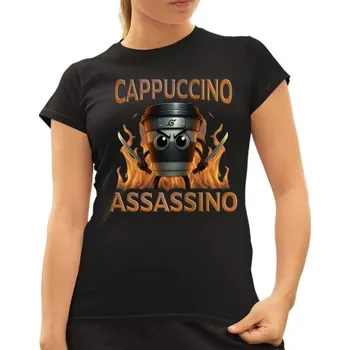 Žertovný předmět Cappuccino Assassino V3 - Italian Brainrot - Hrnek Ninja - dámské tričko s potiskem- Tričkový.cz