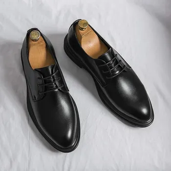 Pánské polobotky Pánské společenské boty Derby na svatbu i do kanceláře Velikost: 46, Barva (Varianta): Black Matte finish