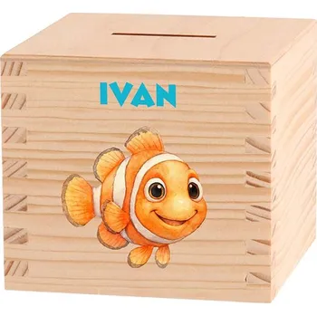 Pokladnička Dětská dřevěná pokladnička - Hlubiny oceánu Zvolte zvířátko: Rybička