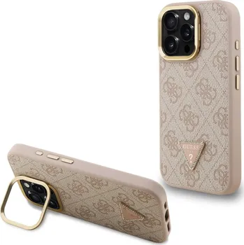 Náhradní kryt pro mobilní telefon Guess PU 4G Strass Triangle Logo Stand Camera Frame MagSafe zadní kryt pro iPhone 16 Pro Pink