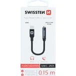 Přepojka / adaptér SWISSTEN Textile - USB-C / 3,5mm jack samice - 15cm - tkanička - černý