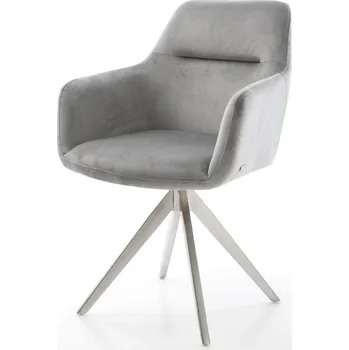 Jídelní židle DELIFE Jídelní židle Pejo-Flex samet šedá křížová podnož hranatá nerezová ocel taštičkové pružiny