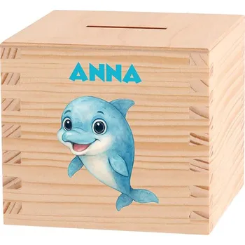 Pokladnička Dětská dřevěná pokladnička - Hlubiny oceánu Zvolte zvířátko: Delfín