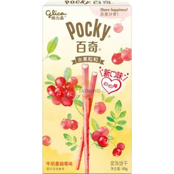 Bonbon GLICO Pocky Heartful mléčné brusinkové 45g