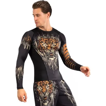 Oblečení pro bojové sporty Venum Tiger Men's Long Sleeve Rashguard - Black/Neon Orange Velikost: XL