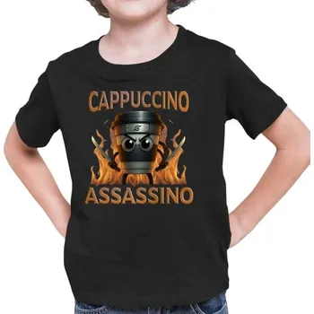 Žertovný předmět Cappuccino Assassino V3 - Italian Brainrot - Hrnek Ninja - dětské tričko s potiskem- Tričkový.cz