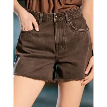 Dámské kraťasy Sinsay - Džínové kraťasy high waist - hnědá - 827FI-88J - 827FI-88J-42