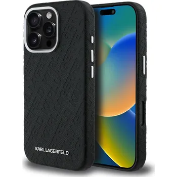 Náhradní kryt pro mobilní telefon Karl Lagerfeld Grained PU Repeated Logo MagSafe zadní kryt pro iPhone 16 Pro Black