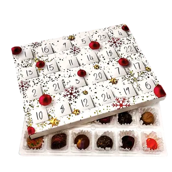 Vánoční dekorace Adventní kalendář s plastovým blistrem "Zlato-červený" 28x22x2 cm, políčko 3,5x3,5 cm