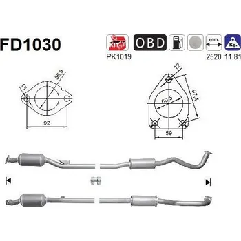 Filtr pevných částic Filtr sazových částic, výfukový systém AS FD1030