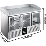 G.Gastro Chladicí stůl na pizzu PREMIUM - 1,4 x 0,7 m - se 3 skleněnými dveřmi