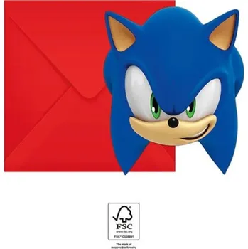 Party nádobí Pozvánky a obálky Sonic the Hedgehog – 6 ks, EKO