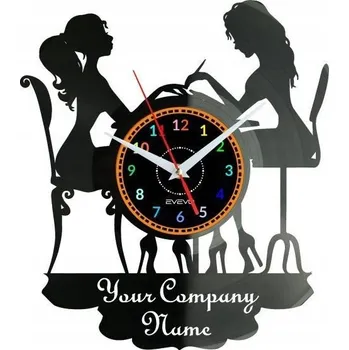 Hodiny Nástěnné hodiny do nehtového salonu Vaše Jméno - Vinylová deska, moderní dekorace