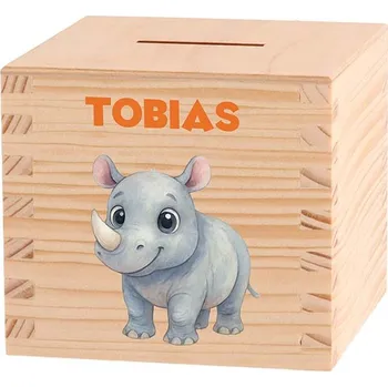 Pokladnička Dětská dřevěná pokladnička - Africké dobrodružství Zvolte zvířátko: Nosorožec