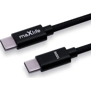 Datový kabel Maxlife MXUC-12 datový kabel USB-C / USB-C 100W, 2m, opletený černý