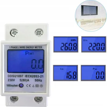 Měřič spotřeby JEDNOFÁZOVÝ ELEKTROMĚR NA DIN LIŠTU LCD MĚŘIČ SPOTŘEBY ENERGIE WATTMETR 5(80)A kWh