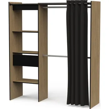 Šatní skříň Šatní organizér SNOWMAS se závěsem, dub hamilton/černý mat + vyzvednutí ZDARMA