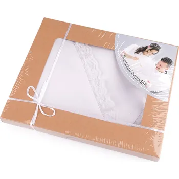 Svatební dekorace Svatební bryndák saténový, lemovaný krajkou - k dotvoření