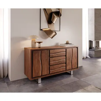 Komoda DELIFE Komoda Live-Edge 147 cm akácie hnědá 3 zásuvky 2 dvířka