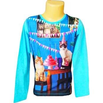 Dívčí tričko Dívčí tričko LEMON BERET kočičí oslava dlouhý rukáv modré Barva: Modrá, Velikost: 116/122