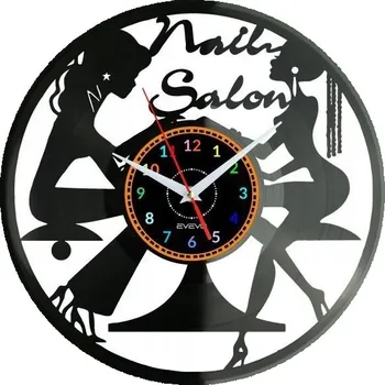 Hodiny Nástěnné hodiny do nehtového salonu - vinylová deska, moderní dekorace jako dárek