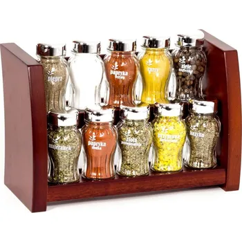 Kořenka Dřevěný stojanový stojan na koření s 10 nádobami GALD FLIPPER BRONZE