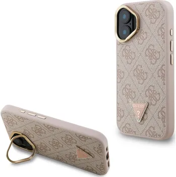 Náhradní kryt pro mobilní telefon Guess PU 4G Strass Triangle Logo Stand Camera Frame MagSafe zadní kryt pro iPhone 16 Pink