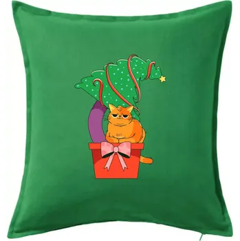Polštář Kočka a stromeček - Polštář 50x50 - 50x50 - Pouze potah ( Středně zelená )